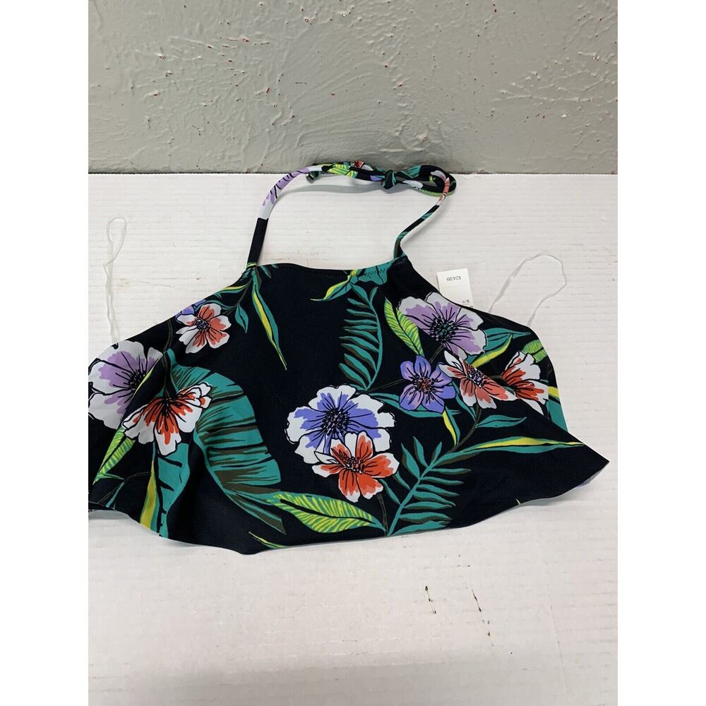Old Navy Women's Black Floral Aloha Hawaiian Ruffle‎ Bikini Top Size Small